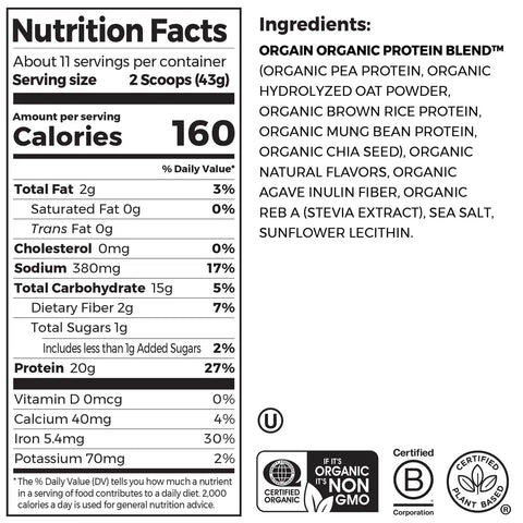 Organic Protein™ + Oatmilk Plant Based Protein Powder - Vanilla